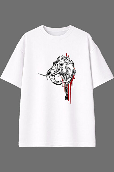 VSRN Elephant Chain Design Pre-Printed White Oversize T-Shirt