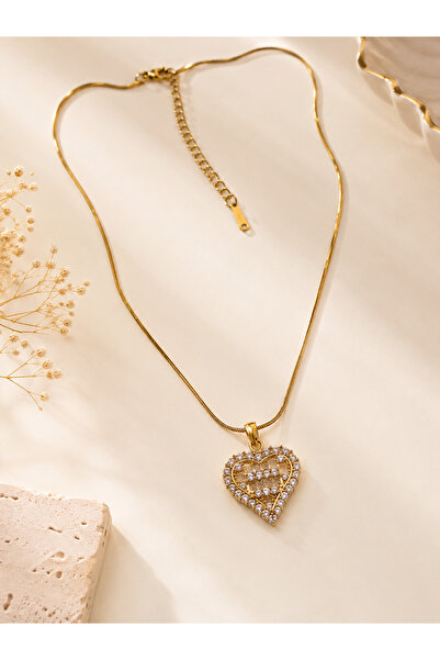 Archhazel Jewelery Zircon Stone Heart Necklace Gold