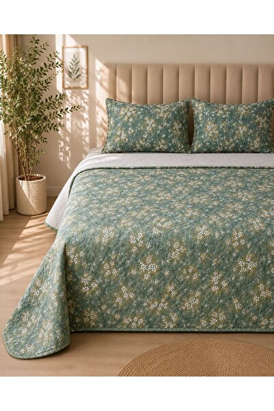 Sheri Home YENİ Kırçiçek Desenli Çift Kişilik Yazlık Yatak Örtüsü + 2 Adet Ya...