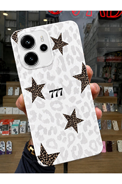 OVADA Xiaomi Redmi Note 14 Uyumlu Yıldız Leopar Desenli Telefon Kılıfı
