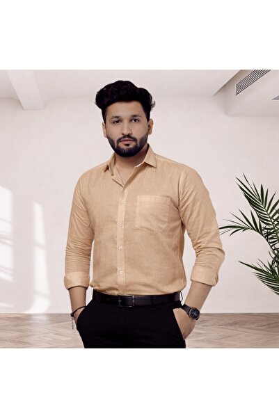 Weswadesi Pure Handmade Linen Cotton Beige Formal Shirts – Full Sleeves Khadi...