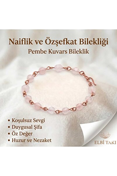 Elbi Takı Aura Model Altıgen Pembe Kuvars Bileklik 8 mm