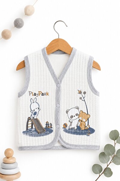 Pure Boutique White baby vest made of soft Cotton with Printed and snap closure