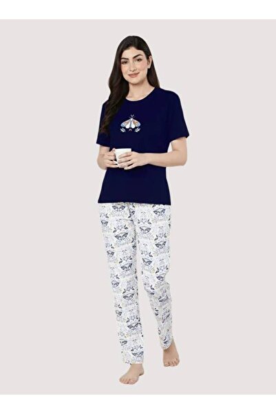 ParisBeauty GARDEN WINGS PRINTED PYJAMA WITH NAVY T-SHIRT SET - GARDEN WINGS ...