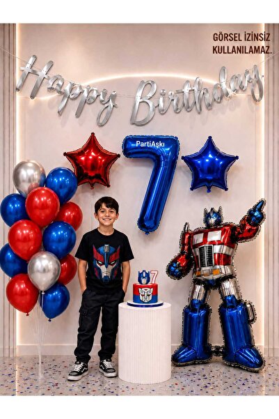 PARTİ AŞKI 7 Yaş Transformers Temalı Doğum Günü Balon Seti & Erkek Çocuk Doğu...