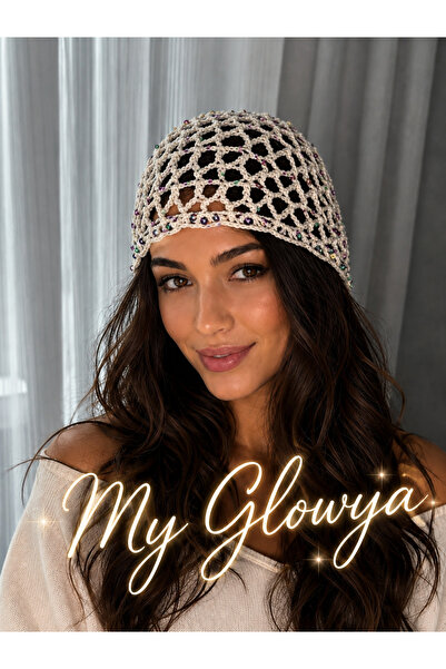 My Glowya Women's Sequin Detailed Hand-Knitted Mesh Beanie - Bohemian Stylish...