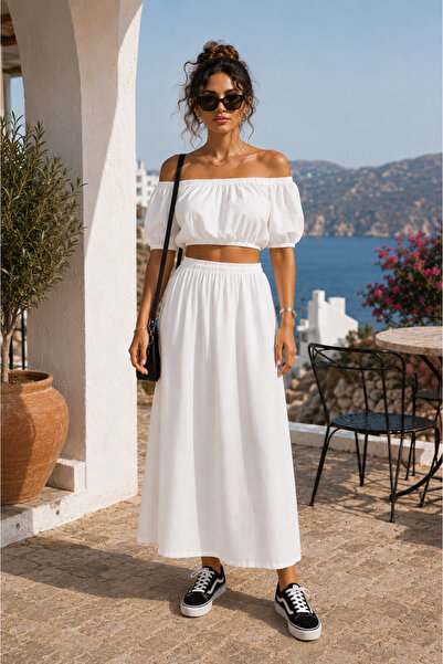 NA ADDESIGN Viscose Skirt Blouse Set Black and White Color Option Summer Set ...