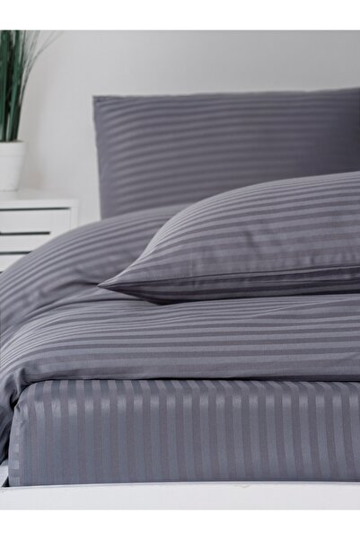 PAMUKCUM Cotton Satin Striped Elastic Sheet Double Duvet Cover Set