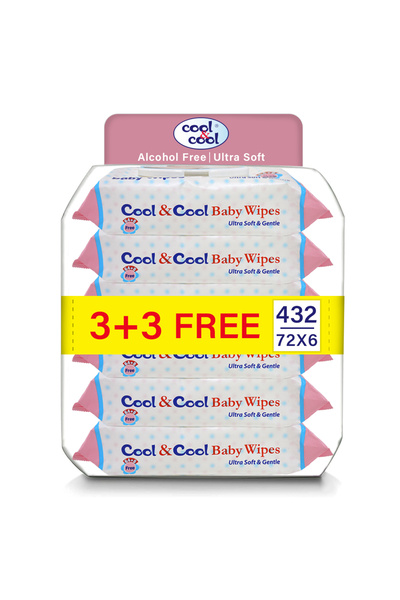COOL & COOL Baby Wipes 72’s (Pack of 6) - Alcohol Free,Paraben Free,Vitamin E...