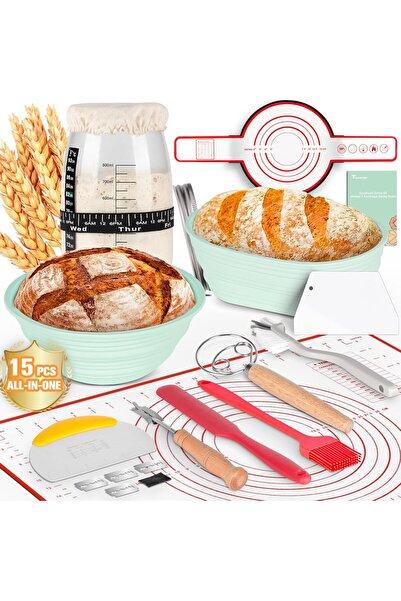 Arabest Complete Sourdough Starter Kit, 35oz Jar with 15-Piece Baking Supplie...