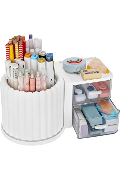 Arabest Rotating Office Desk Organizer,2 Drawer,Pencil Pen Marker Holder,Desk...