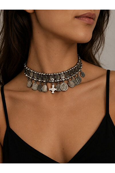 ALLONA Etnik Madalyon Choker Kolye – Bohem Vintage Kadın Kolye