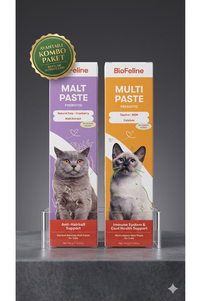BioFeline Kedi Günlük Bakım Ve Tüy Sağlığı Seti - Malt Paste 100gr + Multi Pa...
