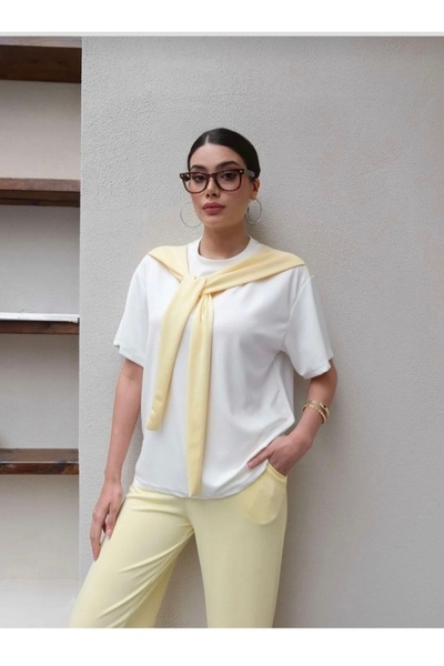 H&B MAİSON Scarf Detail T-Shirt Pants Double Modal Set
