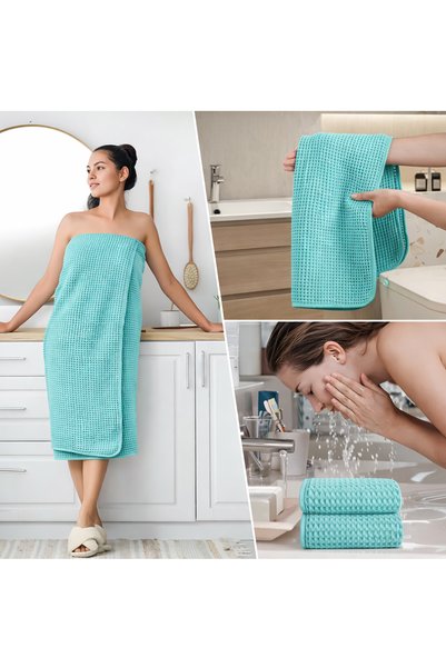 AXXO Set of 5 Blue Waffle Microfiber Towels 400 G/M² - Ultra Absorbent Quick-Drying Bath Towels