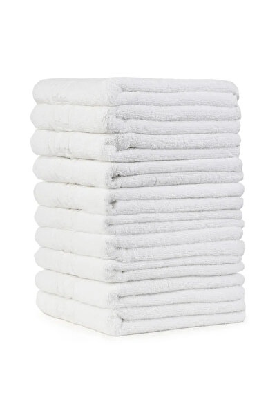Plush Set of 10 Hotel Towels, 100% Cotton, 50x90, White-AH2