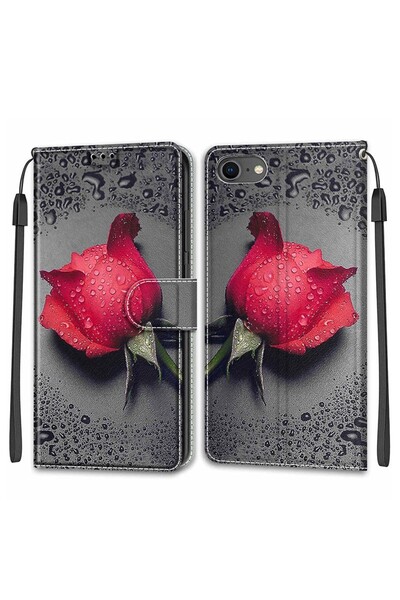 sscase Water and Roses Θήκη Πορτοφόλι Black Water Rose (Apple iPhone SE 2020/...