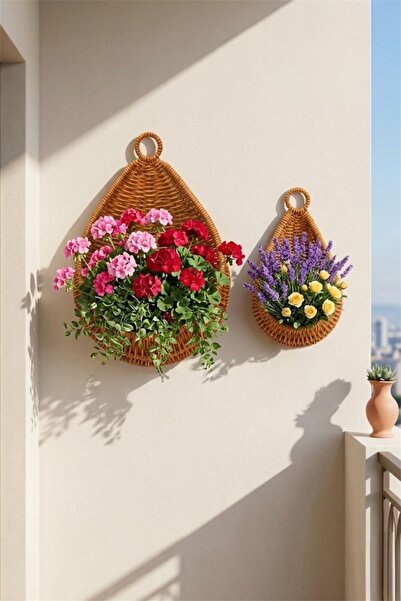 Bayev Rattan 332 2 Sizes Decorative Hanging Flower Pot Basket Set - 2-Piece W...