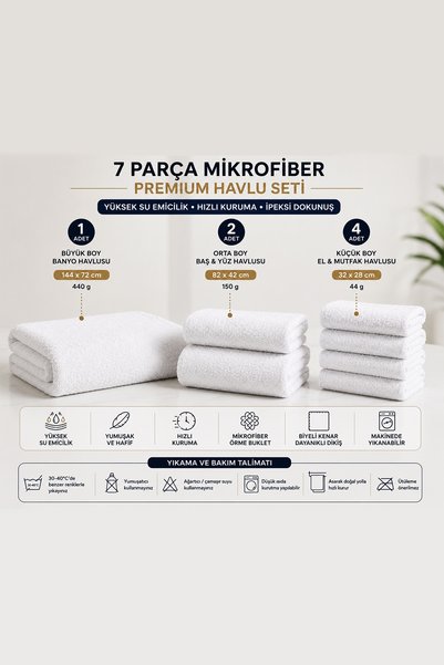 AXXO 7-Piece White Microfiber Knitted Boucle Premium Towel Set 400 G/M² Ultra Absorbent Quick Drying Bath Towels