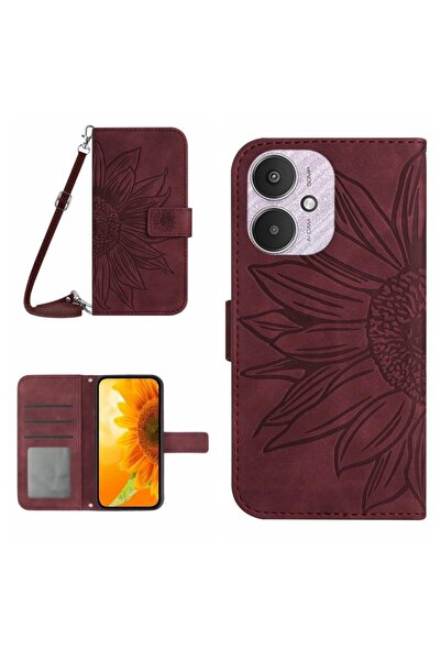 sscase Sun Flower Θήκη Πορτοφόλι με Λουράκι Wine Red (Xiaomi Redmi 13C/Poco C65)