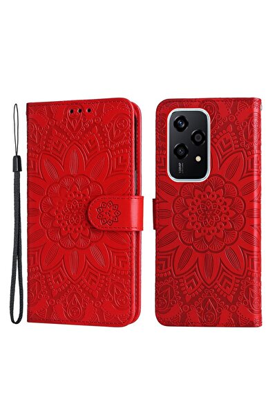 sscase Embossed Sunflower Θήκη Πορτοφόλι Red (Honor 200 Lite 5G)