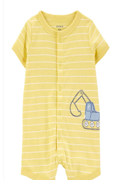 Carter's Carters Erkek Bebek İş Makinası Baskı Çizgili Şortlu Tulum 3-9 Ay SARI