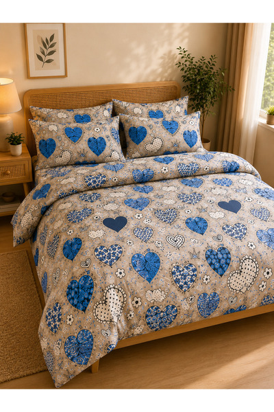zeetwo 6-Piece Printed Cotton Bedding Set – Fitted Sheet, Duvet Cover & 4 Pil...