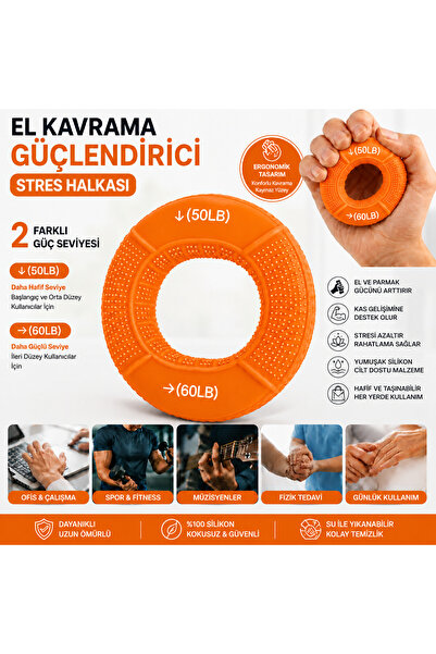 Vi Caro El Bilek Kavrama Güçlendirici Turuncu Stres Halkası 50LB - 60LB Silik...