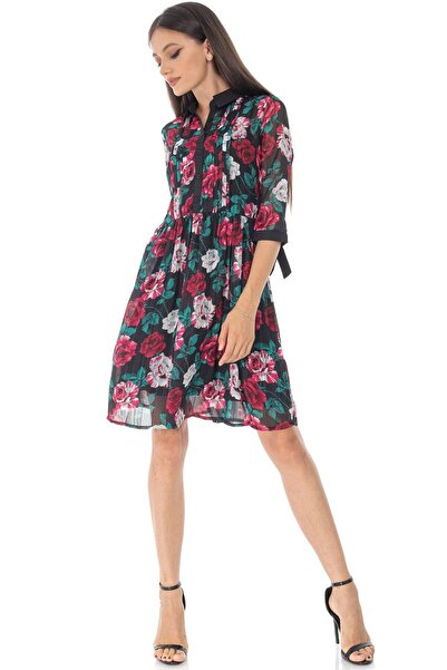 ROHBOUTIQUE Chiffon dress Aimelia Dr4451 in Black with a floral print.