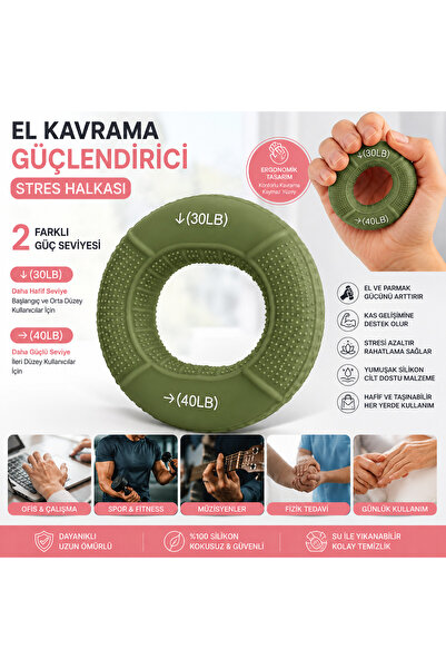 Vi Caro El Bilek Kavrama Güçlendirici Yeşil Stres Halkası 30LB - 40LB Silikon...