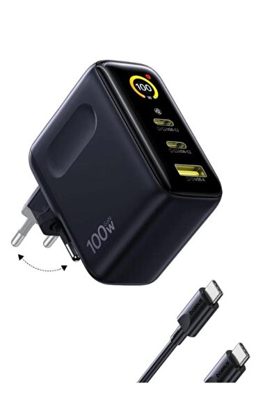 Baseus Încărcător de perete PicoGo AE21 100W, 2x USB-C, 1x USB-A + Cablu USB-...