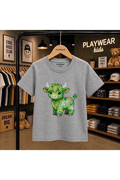 playwear تي شيرت أخضر مطبوع عليه Bull Diamond 100% للأطفال للجنسين 5 6 -7 8-9...