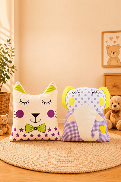 Paris Home 2-Piece Children's Room Cushion Pillow Set, Filled, Cute, Multi-Pu...
