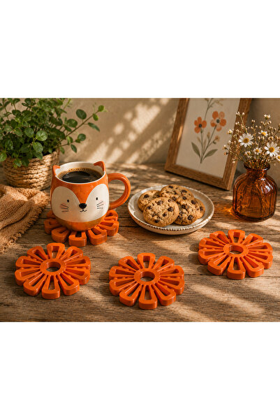 triora Design Orange Flower Coaster Set (4 Pieces)