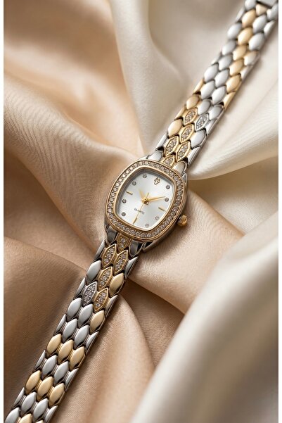 KLISHE Butik Snake Women's Steel Watch Gold & Silver Mix Color Stone Inlaid O...
