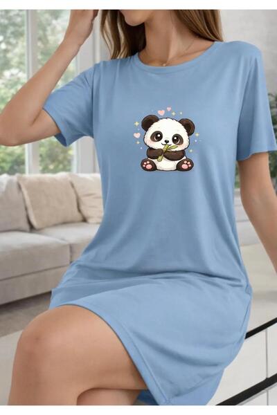 NIGRUM PARDUS YENİ SEZON PANDA BASKILI %100 PAMUK BÜYÜK BEDEN KISA KOLLU YAZL...