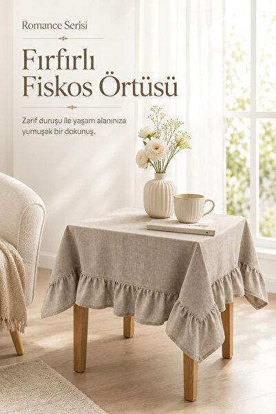 Morlay Romance Serisi | Kahve Fırfırlı Vintage Fiskos ve Masa Örtüsü Rustik K...