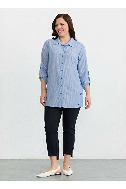 Selen Mavi Kadın Çizgili Normal Fit Bluz 26YSL8385