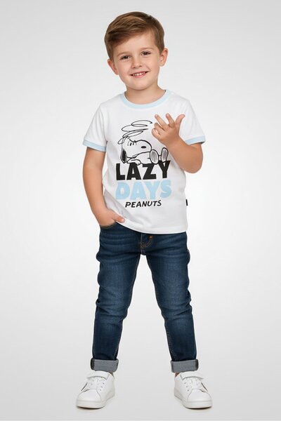 PEANUTS Toddlers Boy Crew Neck Short Sleeve Print Top, White