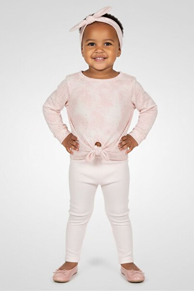 NANNETTE Toddlers Girl 5Pcs Textured Top And Leggings Set with Headband, Mult...
