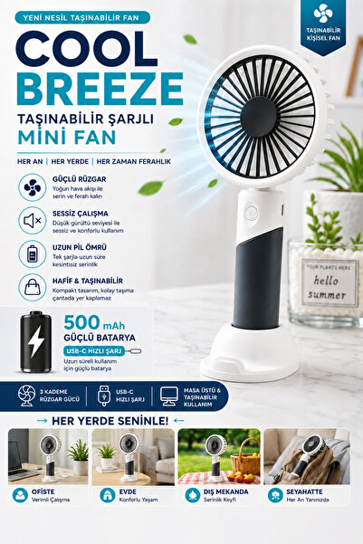 nextbuy Mini El Fanı Soğutucu Vantilatör Sessiz Pervane Güçlü Serinletici Taş...