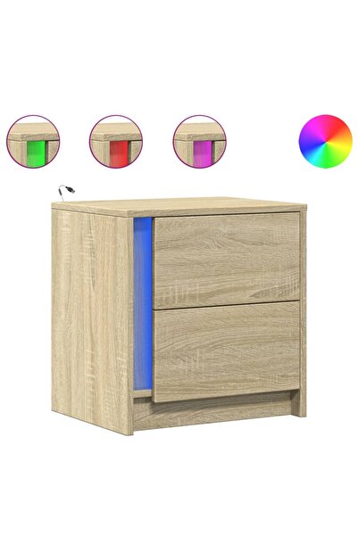 vidaxl Noptiere cu lumini LED, 2 buc., stejar sonoma, lemn prelucrat