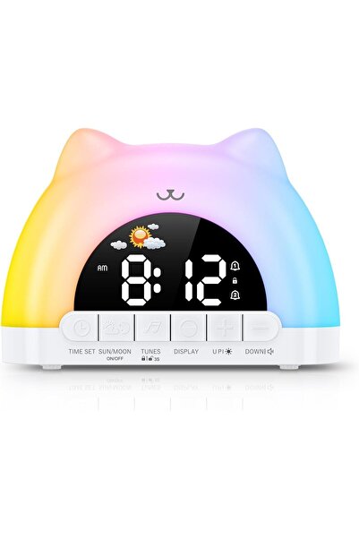 OQIMAX Ceas deșteptător pentru copii, cu lumină de veghe în 11 culori, ceas d...