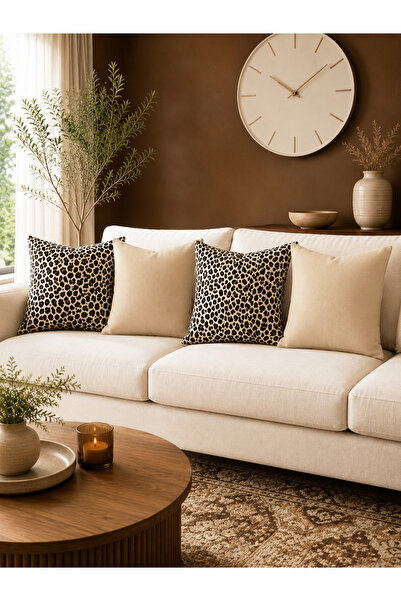 HOMESSA Black Beige Animal Patterned 4-Piece Throw Pillow Cover Set Decorativ...