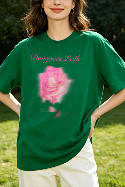 Fleck Womens T Shirts Dangerous People Rose Print Oversized Casual Style