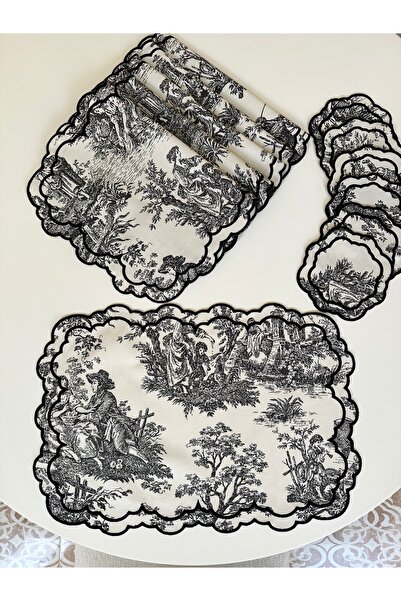 NURHAN HOME COLLECTION Toile De Jouy Desenli Lüks Amerikan Servis ve Kokteyl Peçete 12'lı Set - L'Antique Serisi