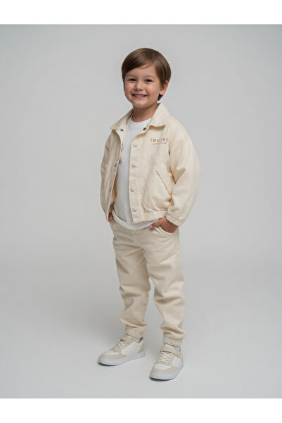 JABBER Boy's Ecru Denim Jacket 3-Piece Set – Comfortable Fit Top and Bottom S...
