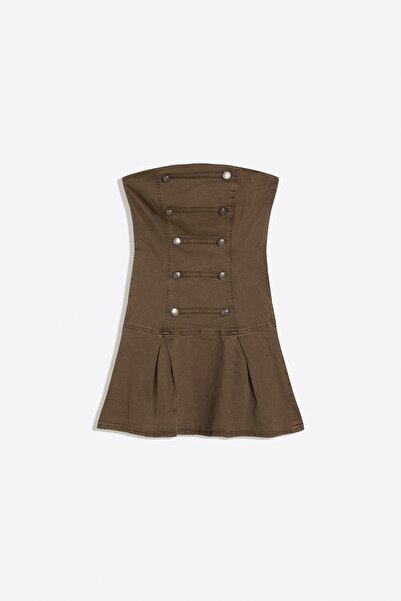 Bershka Düğmeli straplez mini elbise