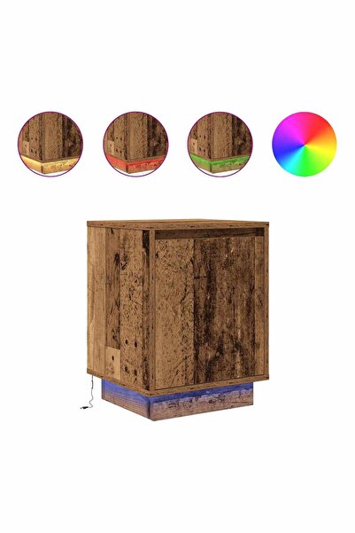 vidaxl Noptiera cu lumini LED Lemn vechi 38x34x50 cm