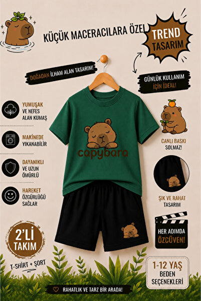 OVERMAX CapyBara Mini Avanturista Dječji Set sa Printom – Majica i Kratke Hla...